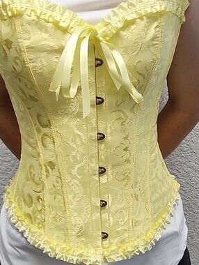 Yellow Floral Brocade Corset Top with Ruffle Trim
